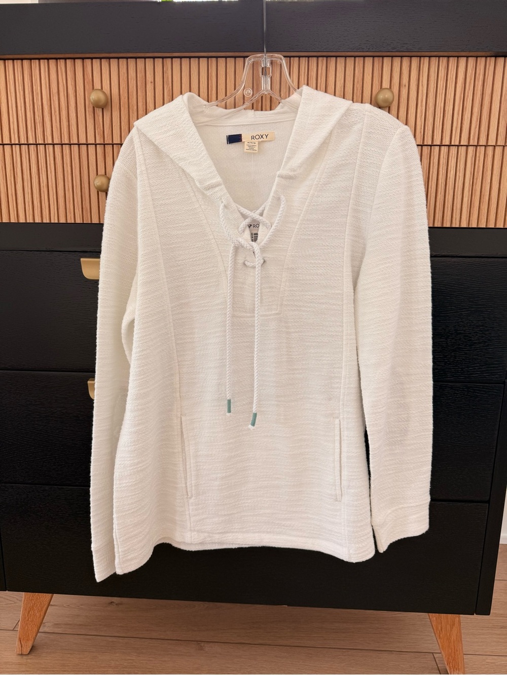Roxy White Lace-Up Hooded Pullover